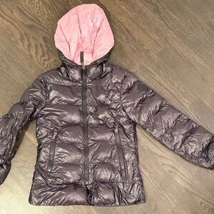 Moncler Girls Black Winter Jacket with Hood Sz 10
